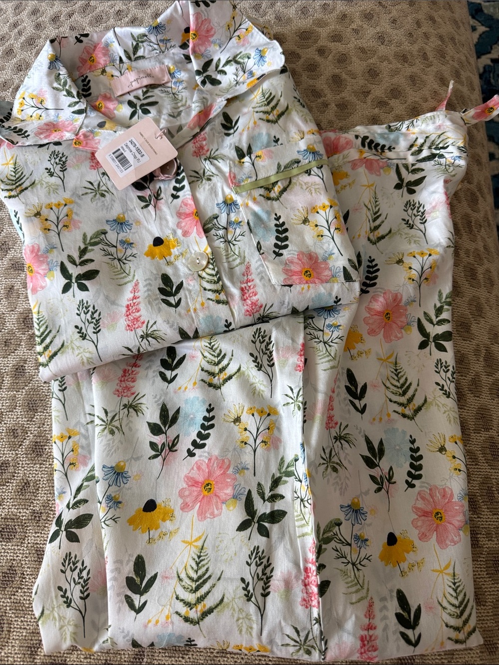 Floral Cotton Pajama Set - Pink & Green Botanical Print